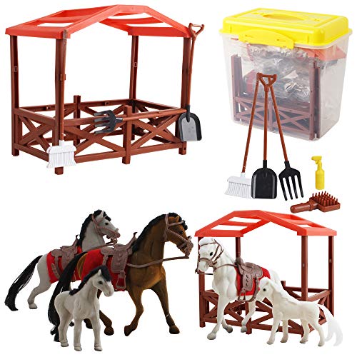 deAO Juego de Establo con Surtido de Caballos, Ponis y Accesorios de Cuadra Incluidos Conjunto de Caballeriza para Juegos de Muñecas deAO Juego de Establo con Surtido de Caballos, Ponis y Accesorios de Cuadra Incluidos Conjunto de Caballeriza para Juegos de Muñecas