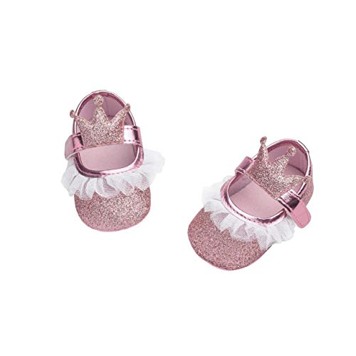 DEBAIJIA Bebé Niña Zapato de Fiesta Princesa con Cinta Mágica para 6-25 Meses Niños Recién Nacido Primeros Pasos Zapatos de Cuero Moda Casual Antideslizante Suave Suela Corona Encaje