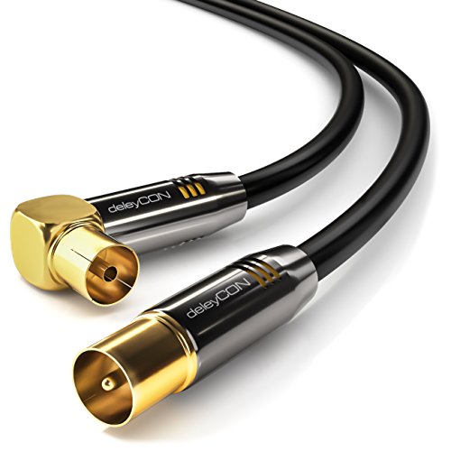deleyCON 1,5m Cable de Antena TV HDTV Full HD - 1x en Ángulo Cable Coaxial Enchufe de TV (Recto) para Toma de TV (90° Grados) Tapón de Metal - Negro deleyCON 1,5m Cable de Antena TV HDTV Full HD - 1x en Ángulo Cable Coaxial Enchufe de TV (Recto) para Toma de TV (90° Grados) Tapón de Metal - Negro