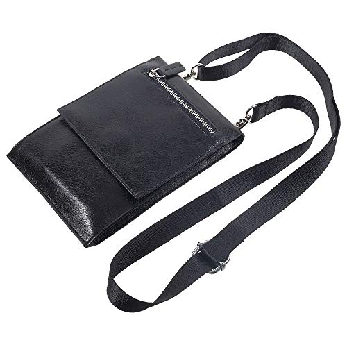 DFV mobile - Case Pocket Shoulder Bag with Lanyard for Tablet and Smartphone with Magnetic Closure and Zippers for Huawei Mate 30 RS Porsche Design (2019) - Black