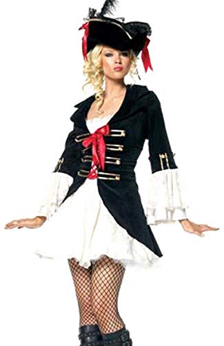 Disfraz Forever Young de Lady Capitán Pirata más sombrero negro blanco y negro