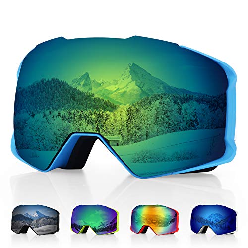 DISUPPO Gafas de Esquí, Gafas de Esquí con Lente Dual Antiempañante Hiperboloide, Protección 100% UV400, Gafas de Snowboard Antideslumbrantes a Prueba de Viento y Resistentes al Impacto para Hombres