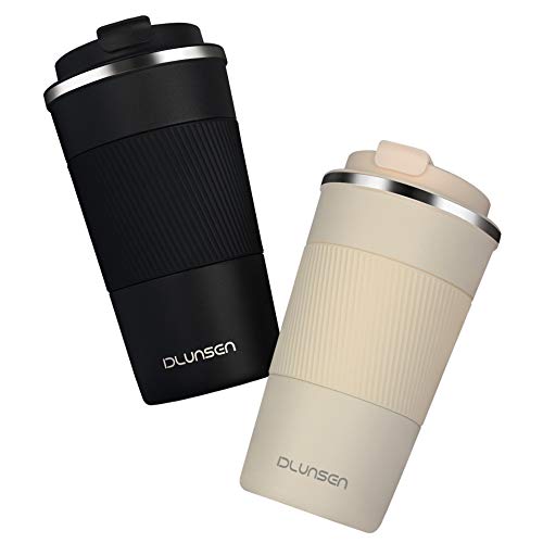 Dlunsen Taza de viaje aislada, taza de café de doble pared, aislamiento al vacío de acero inoxidable con tapas a prueba de fugas, taza termo ecológica, reutilizable para café, 17,5 oz, color blanco Dlunsen Taza de viaje aislada, taza de café de doble pared, aislamiento al vacío de acero inoxidable con tapas a prueba de fugas, taza termo ecológica, reutilizable para café, 17,5 oz, color blanco