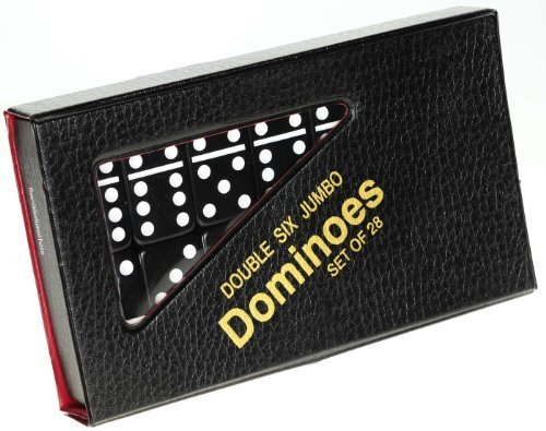 Dominoes Jumbo BLACK with White Pips _ Double Six Set of 28 dominoes by Deluxe Games and Puzzles