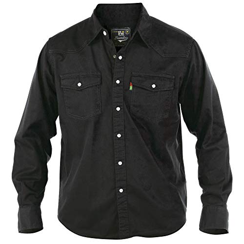 Duke - Camisa de Botones Vaquera Modelo Western para Hombre (Grande (L)) (Negro)