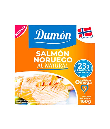 DUMON - NUEVO - 12 unidades de 160 gramos de Conservas de Salmón Noruego en Su Propio Jugo, Sin Espinas ni Piel. Pescado enlatado con OMEGA 3, sin gluten.