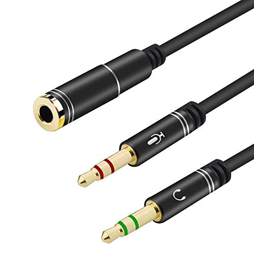 EasyULT 3.5mm Audio Jack Y Splitter Cable, Estéreo Conector Jack 1 Hembra a 2 Macho Cable Audio Divisor para Auricular del Micrófono- 30CM(Negro)