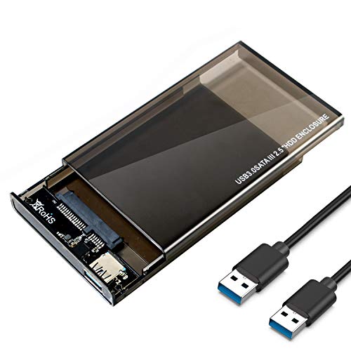 EasyULT Caja Externo para Disco Duro de 2.5" con Cable USB 3.0, Carcasa para Disco Duro 2.5 Pulgadas HDD SSD[Soporte UASP SATA III] No Requiere Herramientas - Negro Translúcido