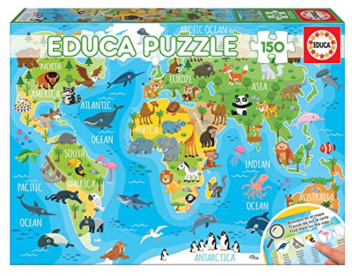 Educa- Mapamundi Animales Puzzle, 150 Piezas, Multicolor (18115) Educa- Mapamundi Animales Puzzle, 150 Piezas, Multicolor (18115)