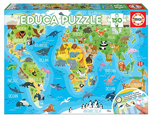 Educa- Mapamundi Animales Puzzle, 150 Piezas, Multicolor (18115)