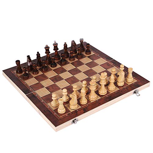 El más Nuevo Juego de ajedrez de Madera Plegable portátil Hecho a Mano, Juego de ajedrez 3 en 1, ajedrez, Damas y Backgammon, Adecuado para niños y Adultos