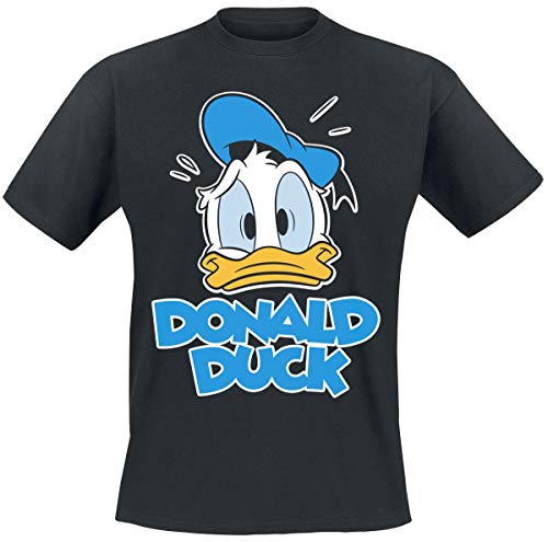 El Pato Donald Face Hombre Camiseta Negro XXL, 100% algodón, Regular