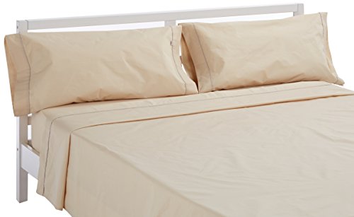 Es-Tela - Juego de sábanas liso con biés, color camel, cama de 150 cm (2 almohadas), algodón-poliéster, 4 piezas
