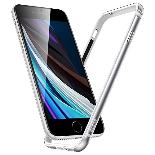 ESR Funda Parachoques Compatible iPhone SE/iPhone 8[Marco Armadura de Metal][Parachoques Interior Blando][Sin Interferencias con tu Cobertura][Bordes Elevados] para iPhone SE/8 (2020/2017) Plateado