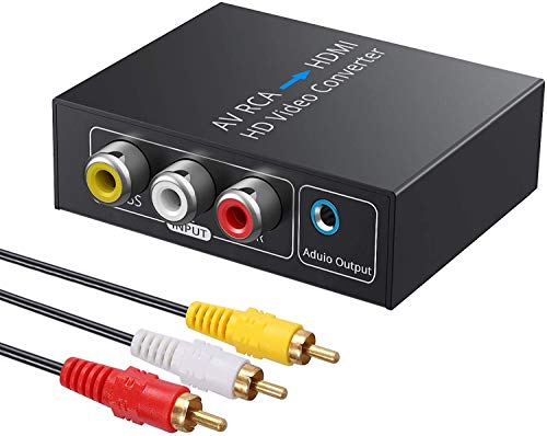 eSynic RCA a HDMI Convertidor 1080P Carcasa de Metal Compuesto CVBS AV a HDMI video audio Compatible con PAL/NTSC con cable AV de 1.5m para PC PS3/4 TV STB VHS VCR Cámara DVD con Cable de Audio/Video