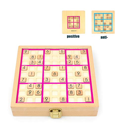 EVR Madera Sudoku Juegos de Mesa con cajón Juego de Sudoku 3 en 1,Rojo