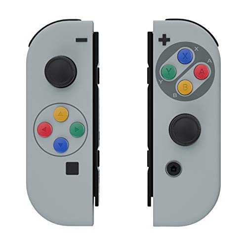 eXtremeRate Carcasa para JoyCons de Nintendo Switch Funda de Agarre Shell Cubierta Tacto Suave con ABXY Drecctión Botones para Nintendo Switch No Incluye Carcasa de Consola(Clásico SFC SNES EU)