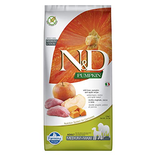 Farmina N/D Pienso para perros Adultos Medianos/Maxi sin grano,12 kilogramos, con jabalí, calabaza y manzana Farmina N/D Pienso para perros Adultos Medianos/Maxi sin grano,12 kilogramos, con jabalí, calabaza y manzana
