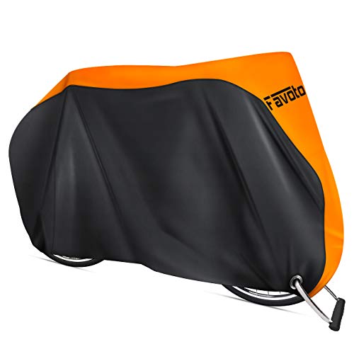 Favoto Funda para Bicicleta Exterior, 210D Oxford Cubierta Protector Impermeable al Aire Libre contra Lluvia/UV/Polvo/Nieve con Orificio de Bloqueo para Montaña Carretera, 200x70x110cm Negro+Naranja