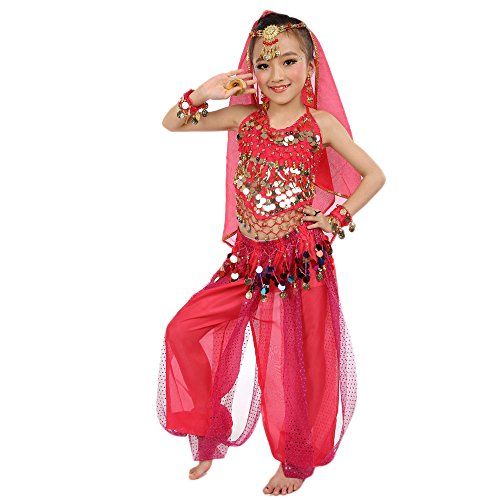 feiXIANG Trajes para niñas Bebé Niños Baile Indio Danza del Vientre Juego de Disfraces Elegante Danza del Vientre Profesional o como un Disfraz