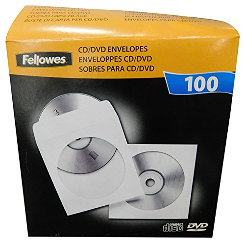Fellowes - Pack de 100 Sobres de Papel para Disco óptico CDs/DVDs, Color Blanco