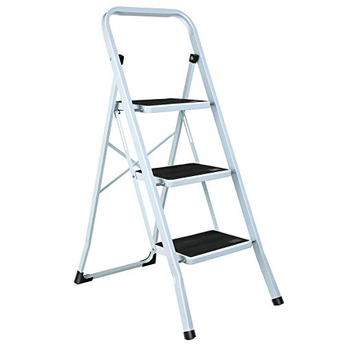 Femor Escalera Plegable de 3 Peldaños, Escalera Plegable de Acero con Pedal Antideslizante de 20cm, Escalera Portátil Multiusos Robusta para Hogar y Oficina Femor Escalera Plegable de 3 Peldaños, Escalera Plegable de Acero con Pedal Antideslizante de 20cm, Escalera Portátil Multiusos Robusta para Hogar y Oficina