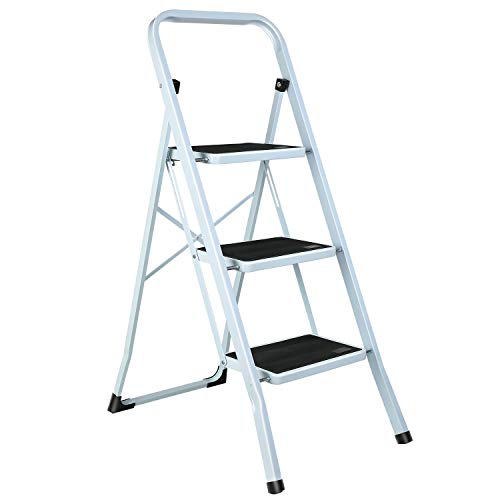 Femor Escalera Plegable de 3 Peldaños, Escalera Plegable de Acero con Pedal Antideslizante de 20cm, Escalera Portátil Multiusos Robusta para Hogar y Oficina