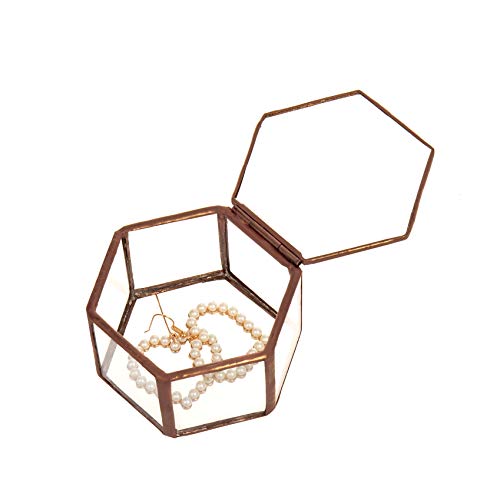 Feyarl Joyero de cristal con forma de flor conservada, caja de cristal, caja de almacenamiento decorativa (cobre)
