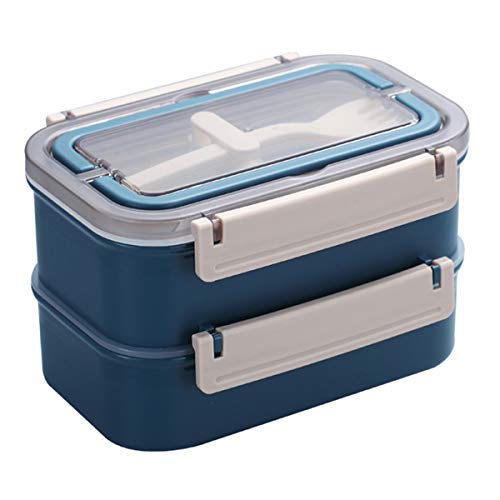 Fiambrera Melisen – Práctica caja Bento con recipiente de acero inoxidable de doble capa para el desayuno, cubertería para escuela, trabajo, picnic, viajes, Nordic Denim