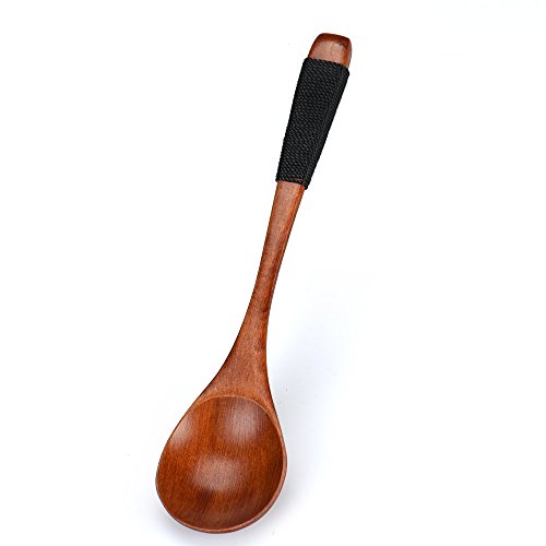 FiedFikt 1 cuchara de madera de cocina elegante cuchara de bambú para cocinar utensilios de madera herramienta sopa cucharadita cuchara de catering, cuchara portátil de madera de bambú (A)