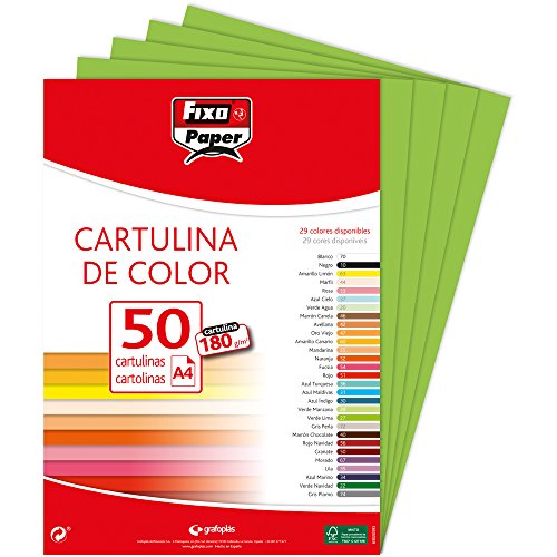 Fixo Paper 11110327 – Paquete de 50 cartulinas – tamaño A4 cartulina 180g color verde lima Fixo Paper 11110327 – Paquete de 50 cartulinas – tamaño A4 cartulina 180g color verde lima