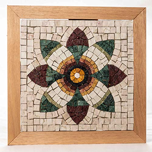 Flor de Granada - Mosaico DIY Kit - 23x23 cm Teselas de mosaico de mármol italiano - Idea regalo original - Mandala de mosaico - Hazlo tú mismo - Mosaicos manualidades