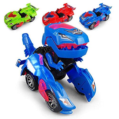 FOHYLOY Transformando Dinos Car, un Dinosaurio Que se balancea en un Auto de Carreras, un Juguete Educativo para niños y niñas de 3 a 6 años (Azul)