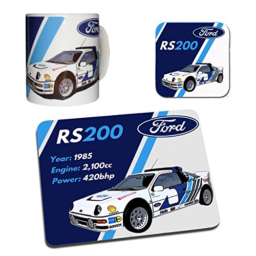Ford RS200 Rally Car Gift Collection - Taza y posavasos para ratón