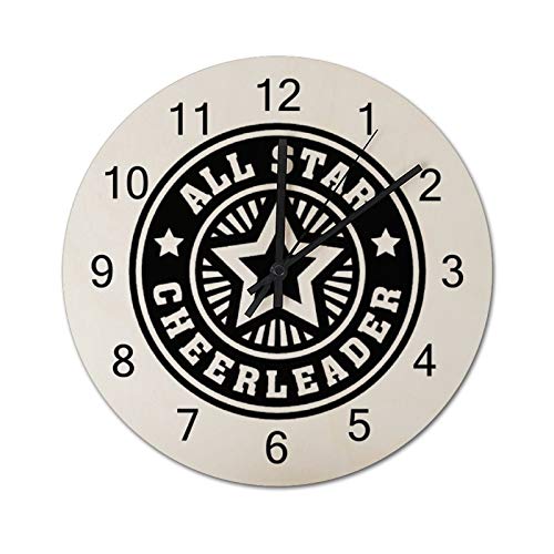 Free Brand Cheerleader, All Star Cheerleader - Reloj de pared silencioso de 30,5 cm, reloj de pared redondo de madera, para sala de estar o dormitorio