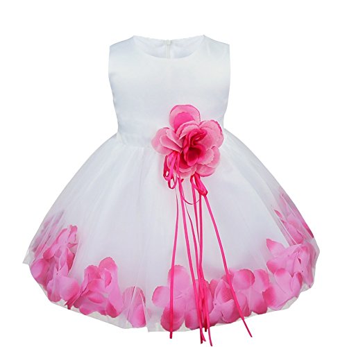 Freebily Vestido de Princesa Bautizo Cumpleaños Vestido Infantil Elegante Pétalos de Flores para Bebé Niña (3 a 24 Meses) Rosa 18-24 Meses
