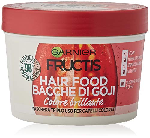 Fructis de Garnier - Mascarilla nutritiva 3 en 1 con bayas de Goji, fórmula vegana para cabellos teñidos, 390 ml