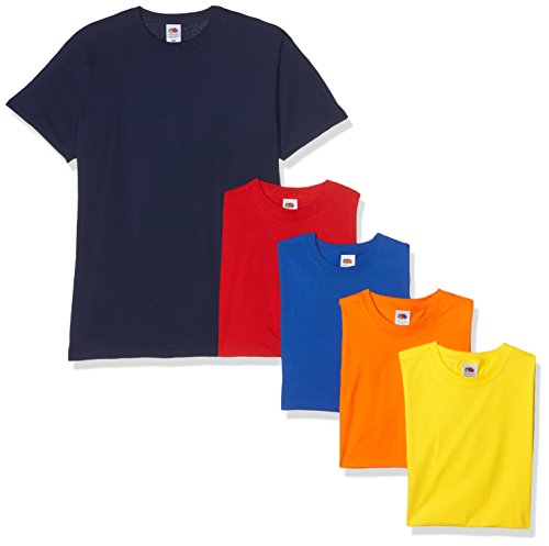Fruit of the Loom Valueweight Short Sleeve Camiseta, Azul Marino/Rojo/Naranja/Real/Amarillo, XL (Pack de 5) para Hombre