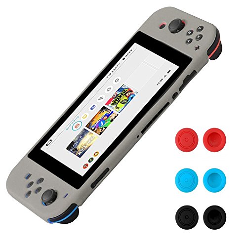 Funda de Silicona para Nintendo Switch - Morbuy Funda Carcasa protectiva antiresbalante Caso Case Funda de Caja de TPU Suave Estilo de para Nintendo Switch & Thumb Grips Caps (Grey)