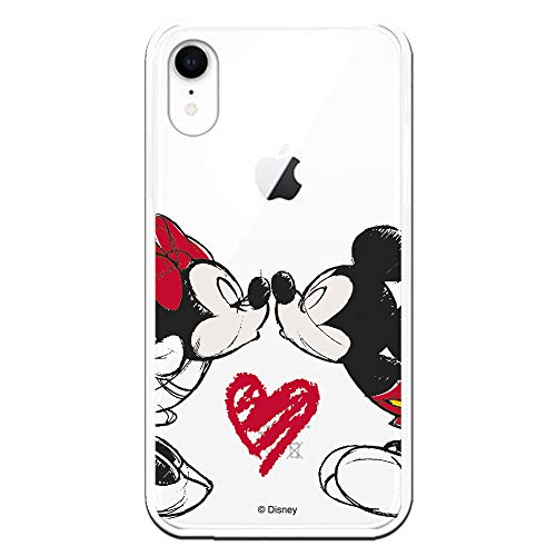 Funda para iPhone XR Oficial de Clásicos Disney Mickey y Minnie Beso para Proteger tu móvil. Carcasa para Apple de Silicona Flexible con Licencia Oficial de Disney.