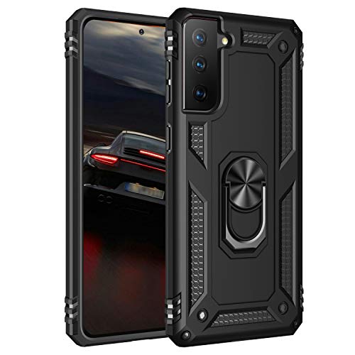 Funda para Samsung Galaxy S21 Plus 5G, funda de protección estándar militar 360 grados con anillo de soporte y imán 2 en 1 de policarbonato duro y silicona TPU para Galaxy S21 Plus 5G (negro)