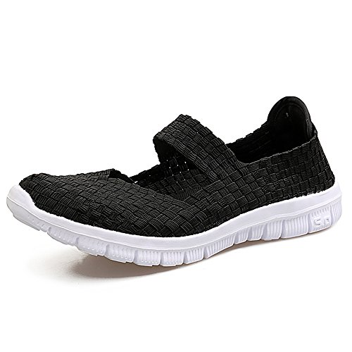 FZDX Zapatos de senderismo para mujer, hechos a mano, elásticos, sin cordones, ligeros, para respirar, (Negro 577), 38 EU