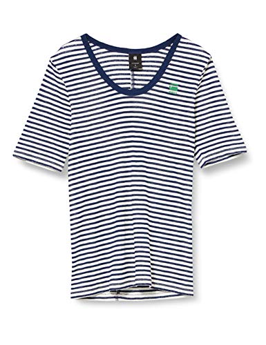 G-STAR RAW Silber Slim Fit Camiseta, Multicolor (Milk/Imperial Blue Stripe 9024-8340), Small para Mujer