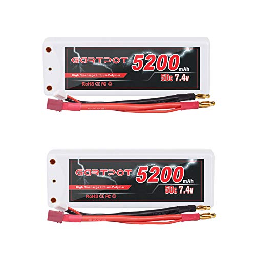 GARTPOT RC Battery 2S 5200mAh 7.4V 50C LiPo Battery Hardcase Pack with Deans T-Plug for RC Car Evader RC Helicopter RC Truck RC Evader BX Auto LKW Truck Truggy Buggy Boat RC Hobby (2packs)