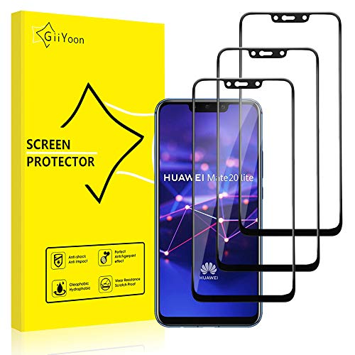 GiiYoon-3 Piezas Protector de Pantalla para Huawei Mate 20 Lite Cristal Templado,[Sin Burbujas] [Cobertura Completa] [9H Dureza] Vidrio Templado HD Protector Pantalla para Huawei Mate 20 Lite