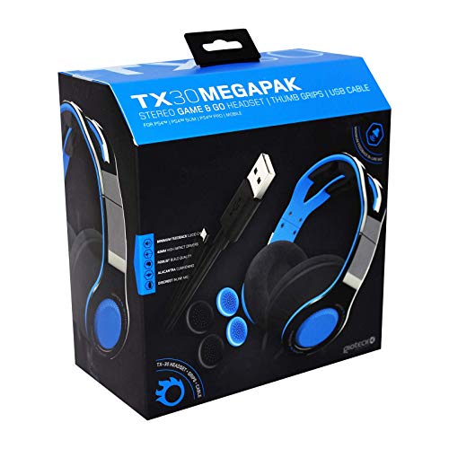 Gioteck - TX30 Megapack - Auriculares estéreo Game&Go + agarres para Pulgar + Cable de Carga USB para PS4