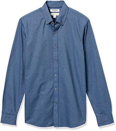 Goodthreads Slim-Fit Long-Sleeve Solid Oxford Shirt Camisa, Azul (Indigo), Large