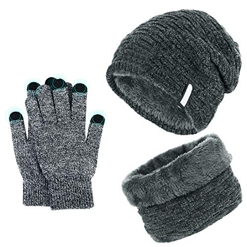 Gorro Invierno Hombre con Bufanda, Calentar Sombreros Gorras Beanie de Punto Forro de Lana, Gorro y Bufanda Invierno Hombre Beanie con Bufanda, Suave al Tacto, Agradable para la Piel (Gris)