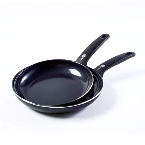 GreenPan Juego de Sartenes Antiadherentes de Aluminio con Revestimiento de Cerámica, Apta para Todo Tipo de Cocinas, Inducción, Horno y Lavavajillas, 24 y 28 cm, Negras