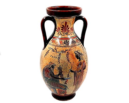 Griego antiguo Pelike, florero de la cerámica de 31 cm, dios Zeus con Hera y Dionisos